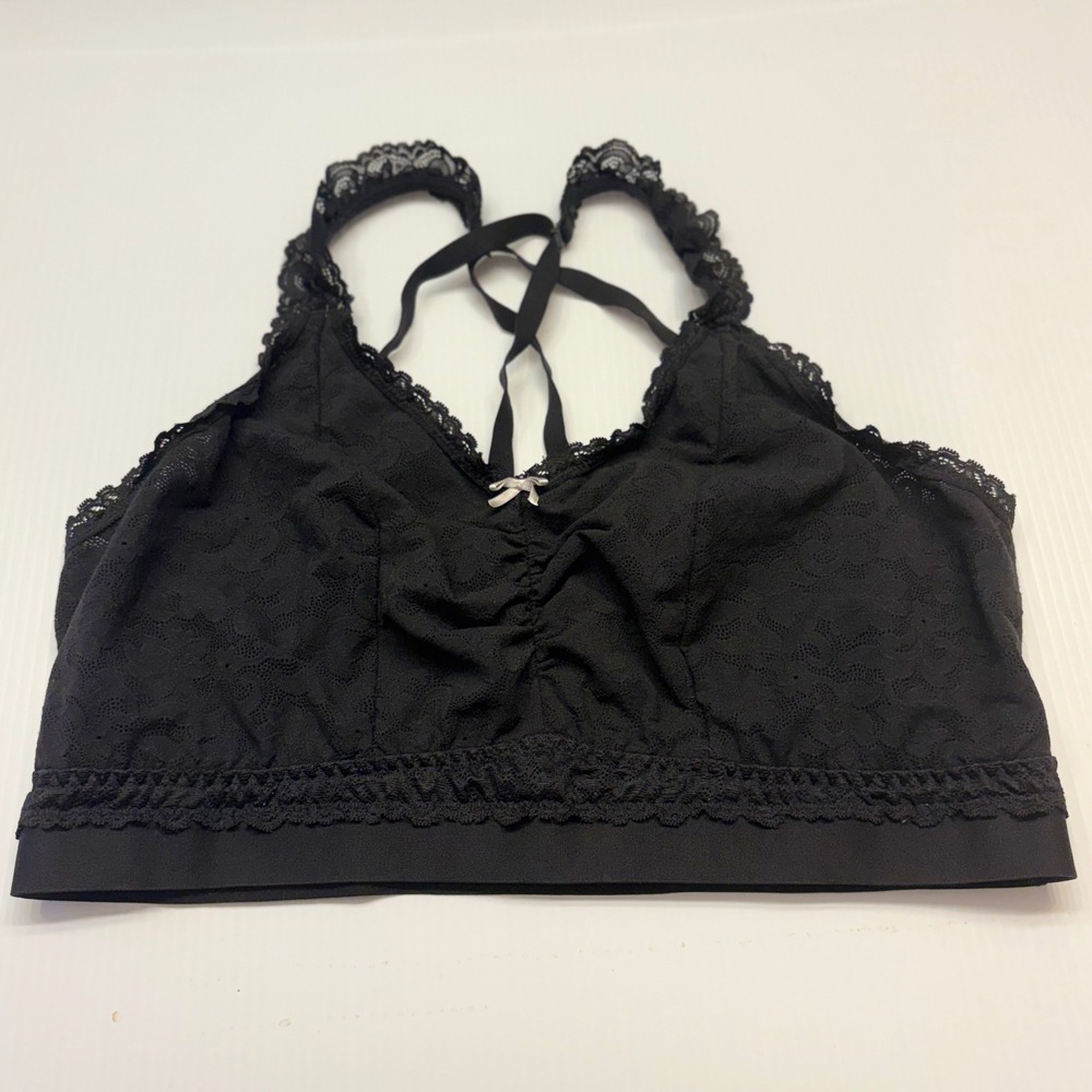 Cacique Bralette Womens 18/20 Black‎ Lace Strappy Racerback Wireless Lingerie